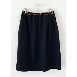 VTG 👠 Carlisle Wool Skirt Black w Cheetah Fur Trim
